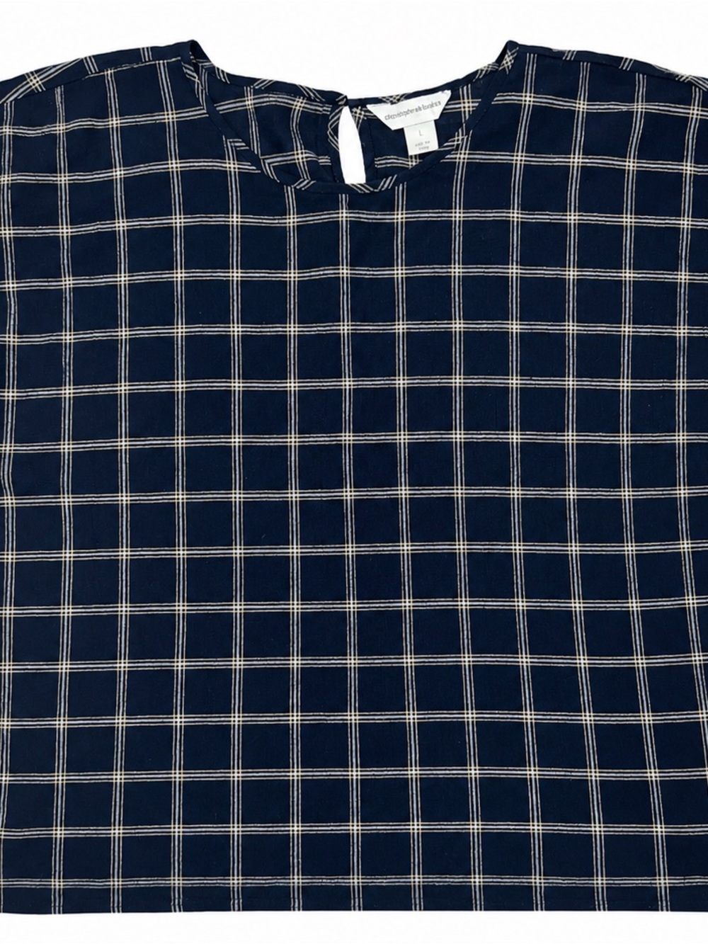Christopher & Banks Navy Windowpane Plaid Cotton Blouse Women’s Large